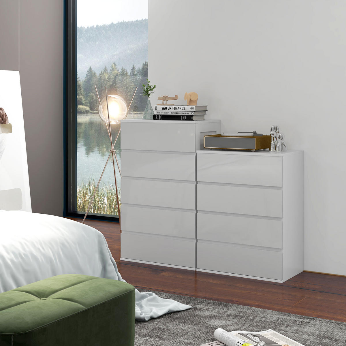 KOMOODE DE-12823 4 Schubladen, grifflos, minimalistisch Weiß - Weiß, Holzwerkstoff (60/80/40cm) - ComfortXL