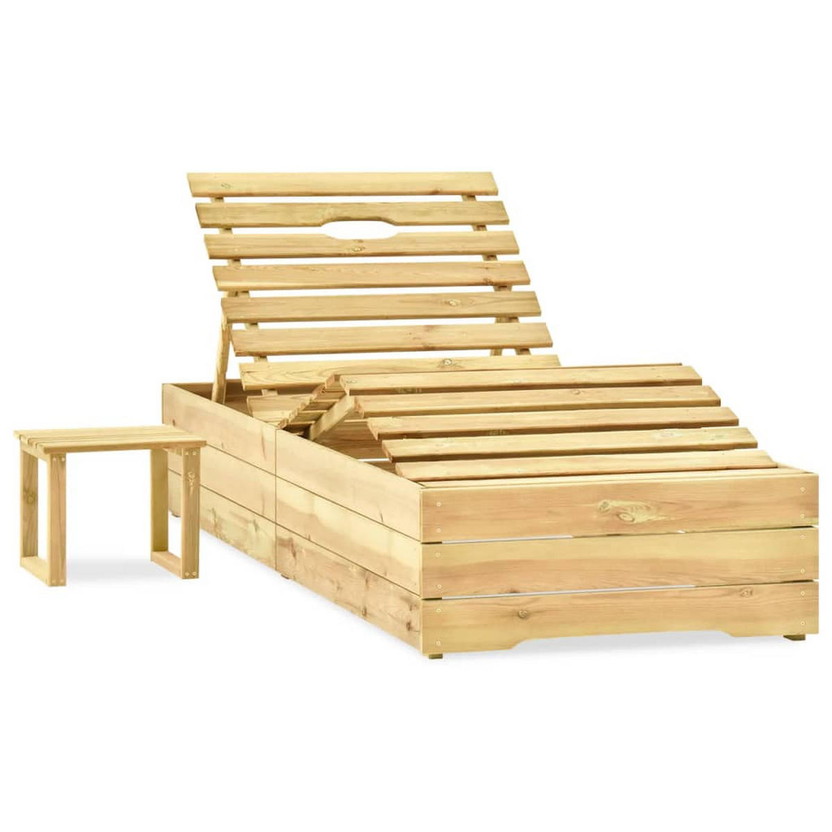 GARTEN-SONNENLIEGE mit Tisch und Auflage Kiefer Imprägniert - Taupe, Holz (90/75/198cm) - furnicato