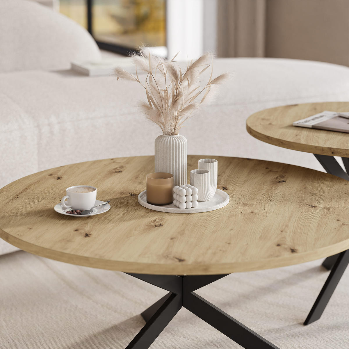 COUCHTISCH rund auf MDF, Artisan Eiche - Schwarz/Braun, Holzwerkstoff (75/75/36cm) - Idohome