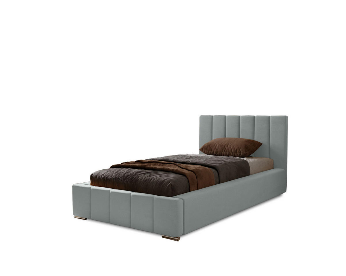 POLSTERBETT Nero 100x200 cm, Einzelbett mit Bettkasten, Lattenrost und Matratze aus Holz, Velourstoff: Silbern - Silberfarben, Holz/Kunststoff (100/200cm) - Marpur