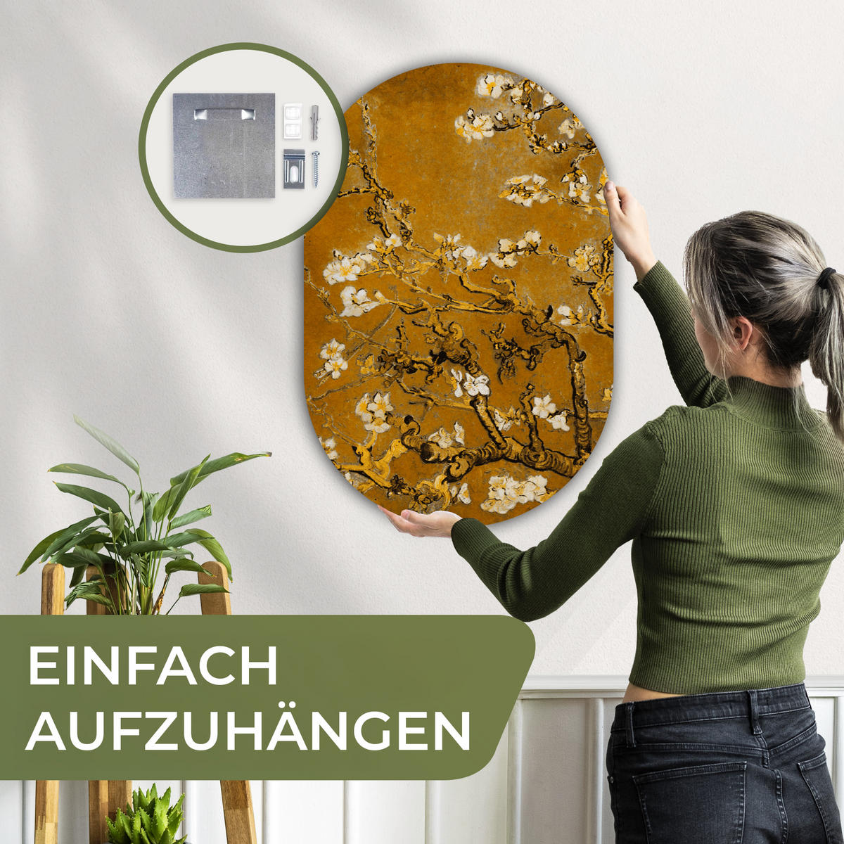 WANDBILD Mandelblüte - Kunst - Van Gogh - Gold 60x90 cm - Wengefarben, Kunststoff (60/90cm) - MuchoWow