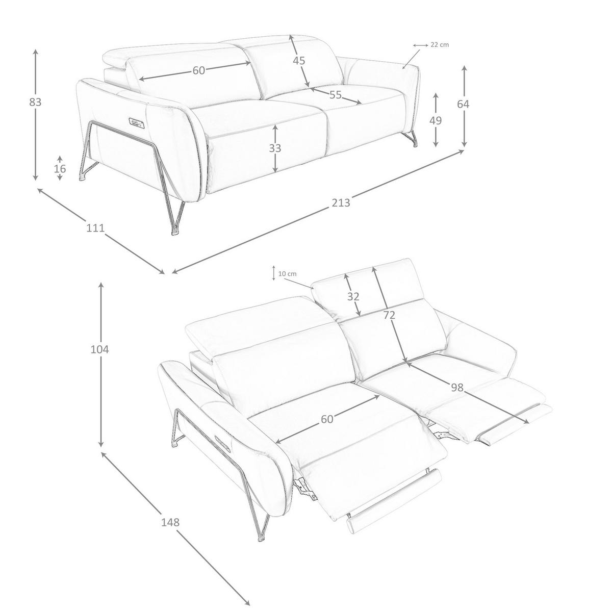 SOFA 3-sitziges relaxsofa in leder sand 213/111/104 cm - Beige, Leder (213/104/111cm) - ANGEL CERDA