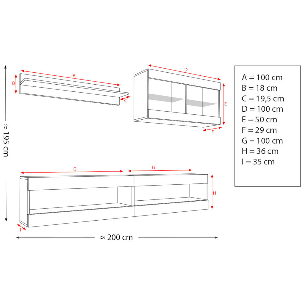 Thumbnail - Komodee Wohnwand, Schwarz, Eiche Wotan, Glas, Holzwerkstoff, 2 Fächer, 240x195x35 cm, Wohnzimmer, Wohnwände, Anbauwände