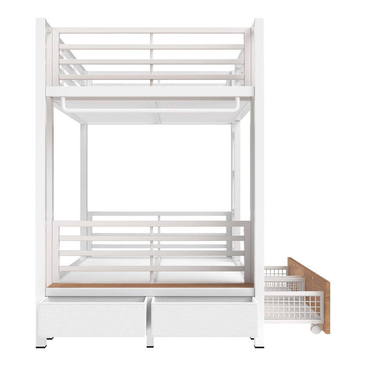ETAGENBETT 90/200 cm Weiß mit 4 Schubladen, LED-Lichtleiste und Kleiderstange - Weiß, Metall (90/200cm) - Oxeza