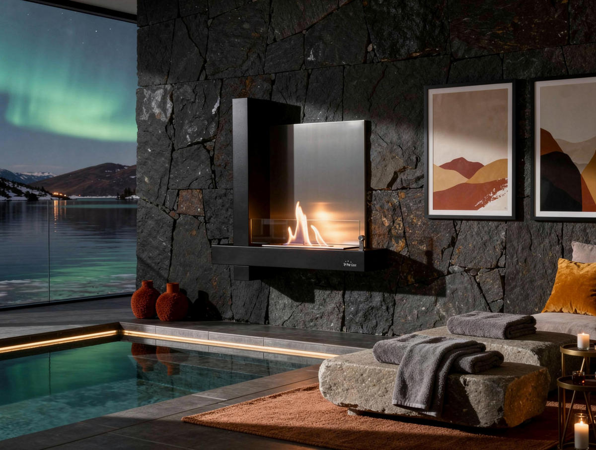 BIOETHANOL-KAMIN Schwarz Wandmodell inklusive 1.2 L Brennblock - Schwarz, Metall (74/65/19cm) - Purline