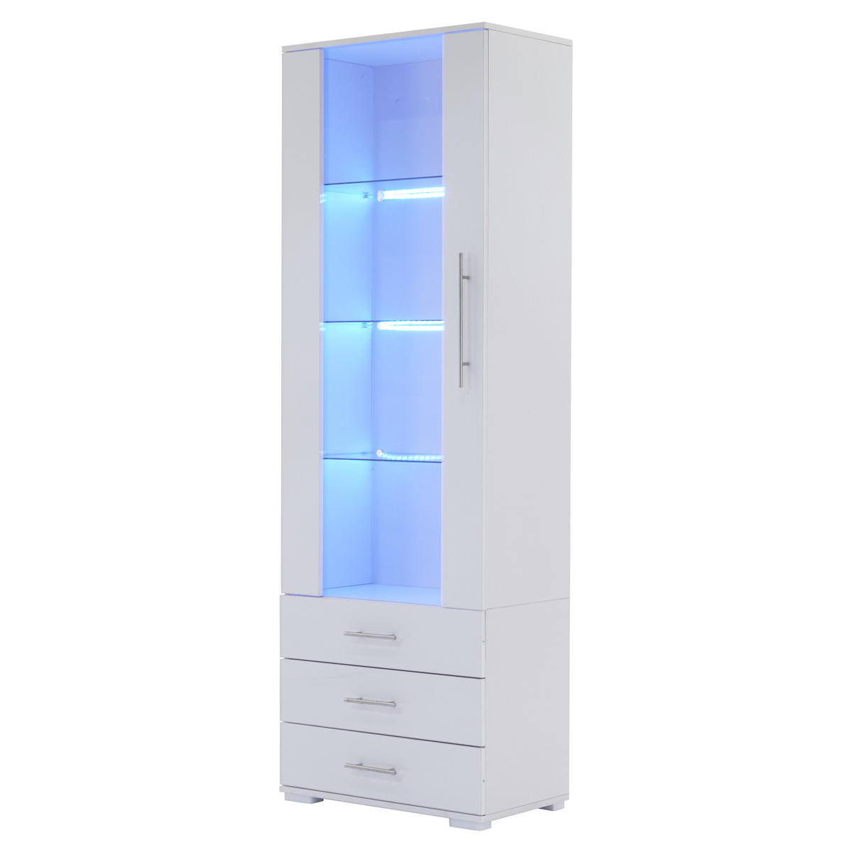 VITRINE Weiß Hochglanz LED Beleuchtung 3 Schubladen - Weiß, Holzwerkstoff (60/180/35cm) - FLIEKS