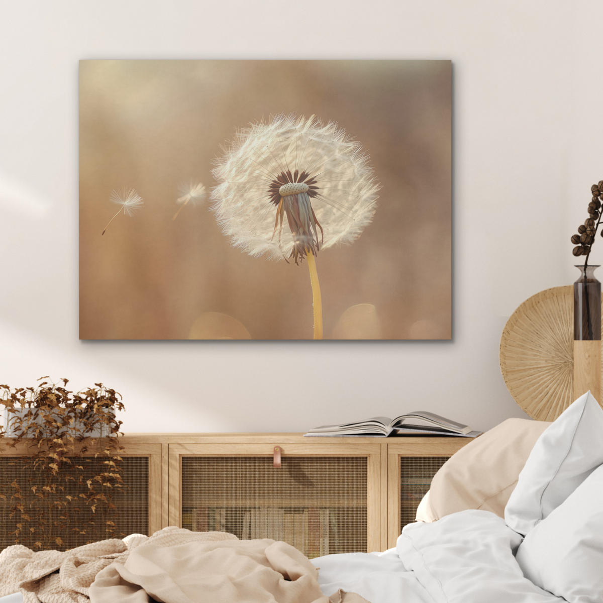 AKUSTIKPANEEL Löwenzahn - Beige - Natur - Blume 80x60 cm - Hellbraun, Textil (80/0.9/60cm) - MuchoWow