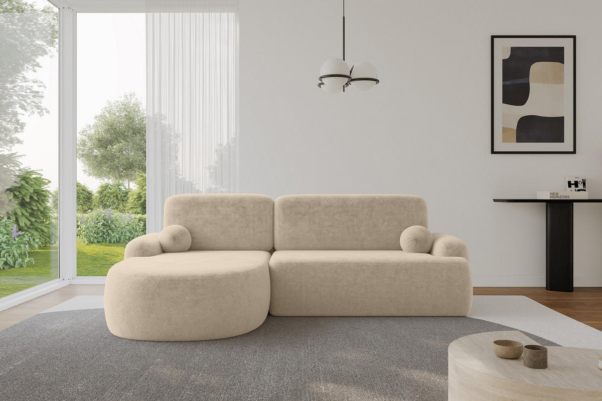 ECKSOFA mit Schlaffunktion und Bettkasten LIRA-L - 264x172x89 Hellbeige - Cappuccino, Holzwerkstoff/Textil (264/172cm) - ALTDECOR