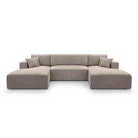 WOHNLANDSCHAFT Catea Beige 364/145/85 cm mit Schlaffunktion - Beige/Schwarz, Kunststoff/Textil (364/84/145cm) - AX Living