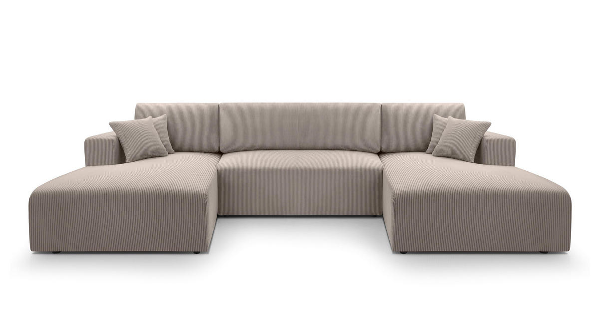 WOHNLANDSCHAFT Catea Beige 364/145/85 cm mit Schlaffunktion - Beige/Schwarz, Kunststoff/Textil (364/84/145cm) - AX Living