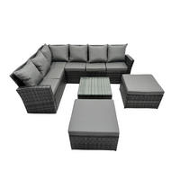 BALKONMÖBEL-SETS mit Ecksofa,Quadratischer Couchtisch,2 Sesseln Polyrattan Dunkelgrau 8-Sitzer - Dunkelgrau/Grau, Glas/Kunststoff - Fimous