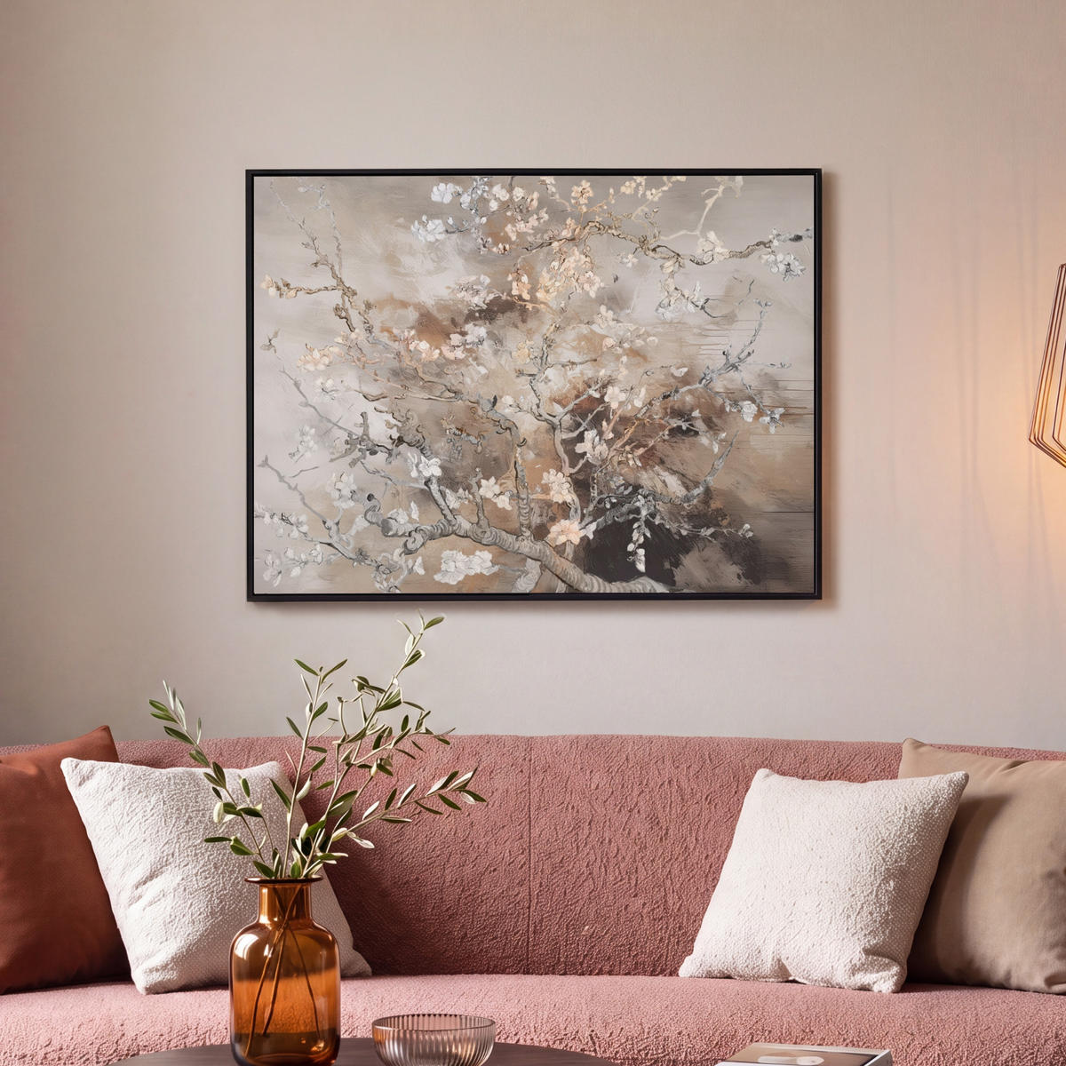 LEINWAND Bilder mit Rahmen - Mandelblüte - Kunst - Van Gogh - Beige - Abstrakt - 70x50 - Braun, Textil (70/50cm) - MuchoWow