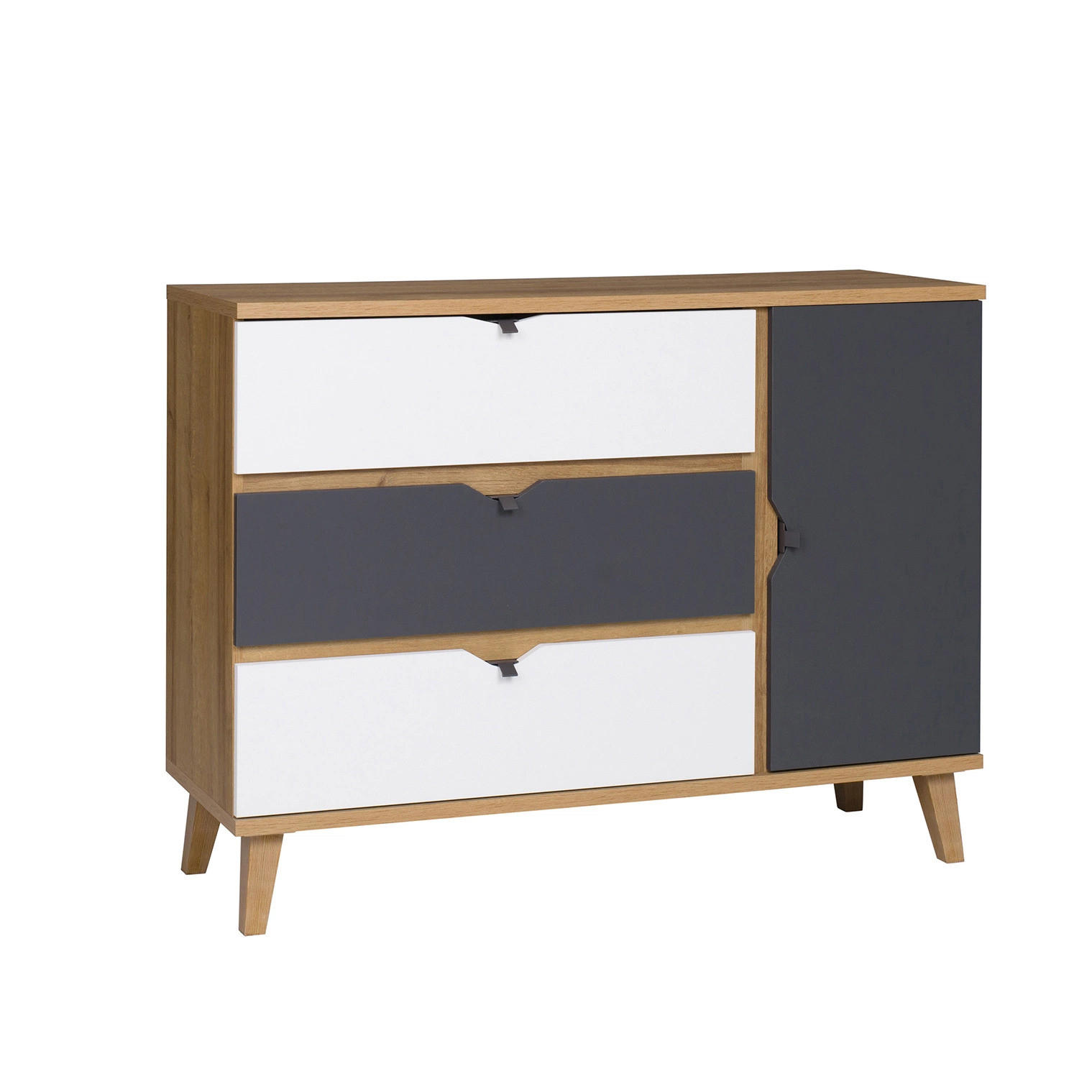 Ravio Sideboard Weiß, Graphit, Eiche 120x90x40 cm
