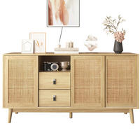 SIDEBOARD 155/38/80 cm aus MDF und Spanplatte mit Rattanschiebetüren und 2 Schubladen Holzfarben - Naturfarben, Holzwerkstoff (155/80/38cm) - Modenvie