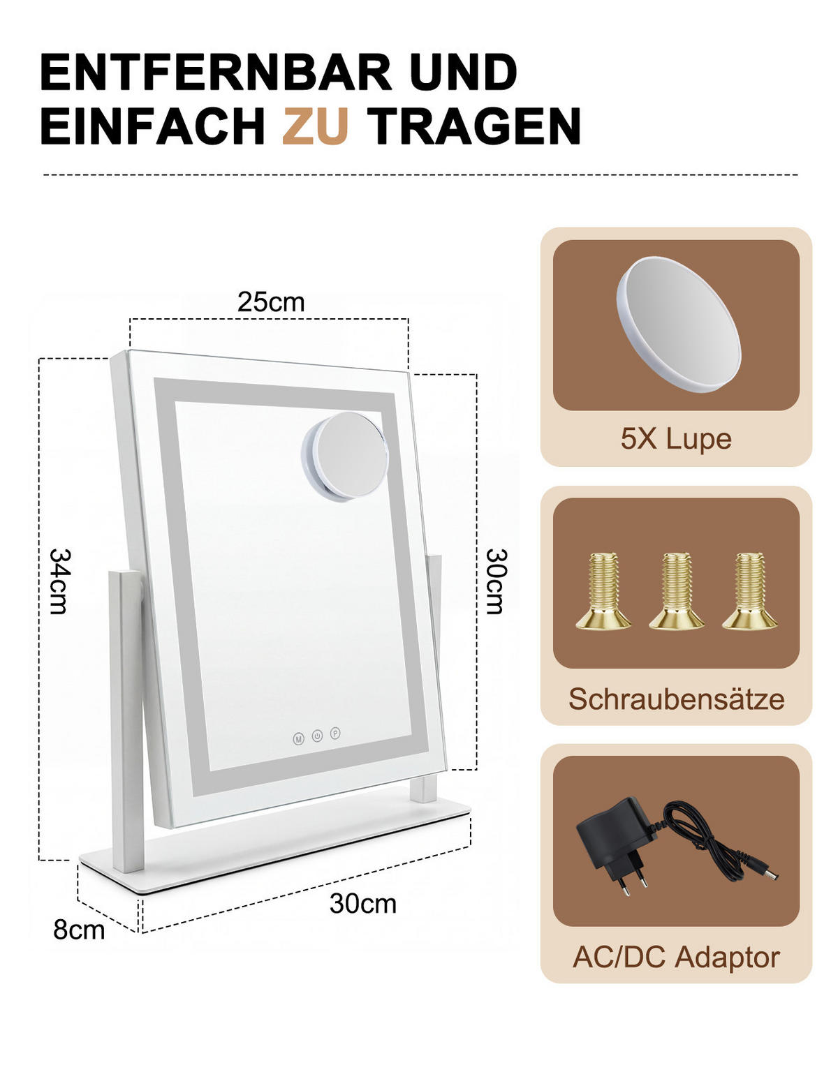 SCHMINKSPIEGEL Vespith 30/8/34 cm - Weiß, Glas (8/34/30cm) - ZMH