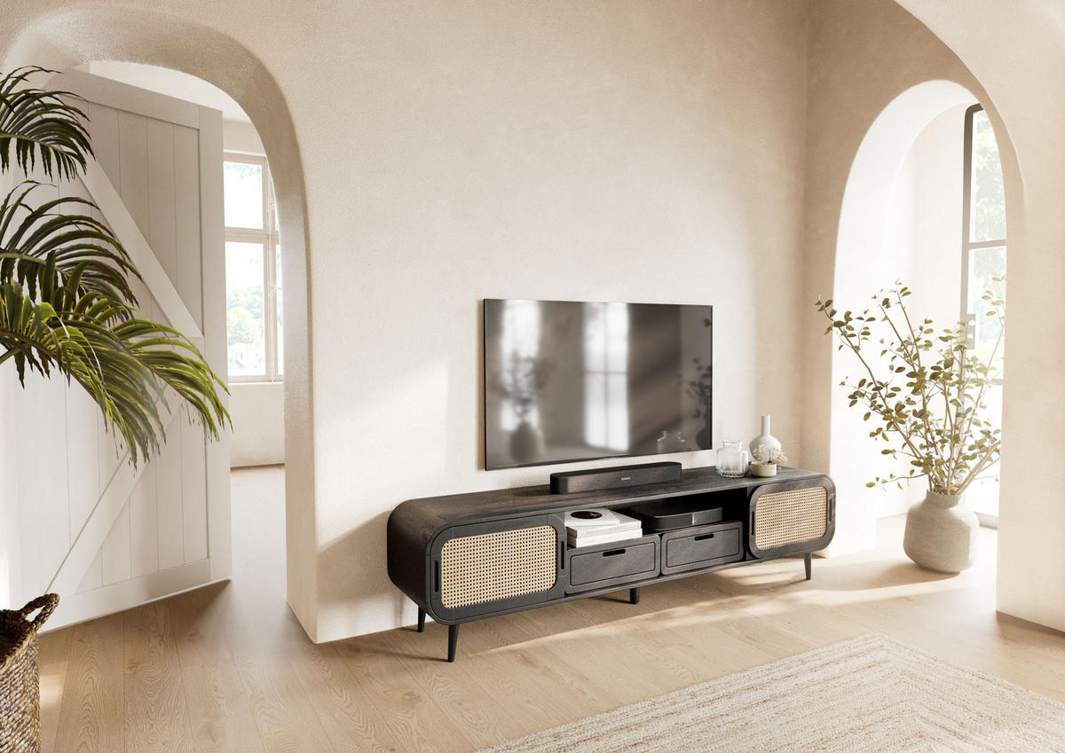 TV-BOARD Mango 200x40x50 dunkelgrau lackiert VALENCIA #223 - Grau, Holz (200/50/40cm) - Massivmoebel24