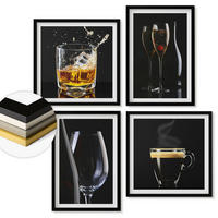 WANDBILDER 4er-Set - 50x50 cm & 40x60 cm Schwarzer Rahmen - Whisky, Wein, Champagner, Kaffee, Alkohol - Schwarz, Kunststoff (50/50cm) - ArtPrintCave