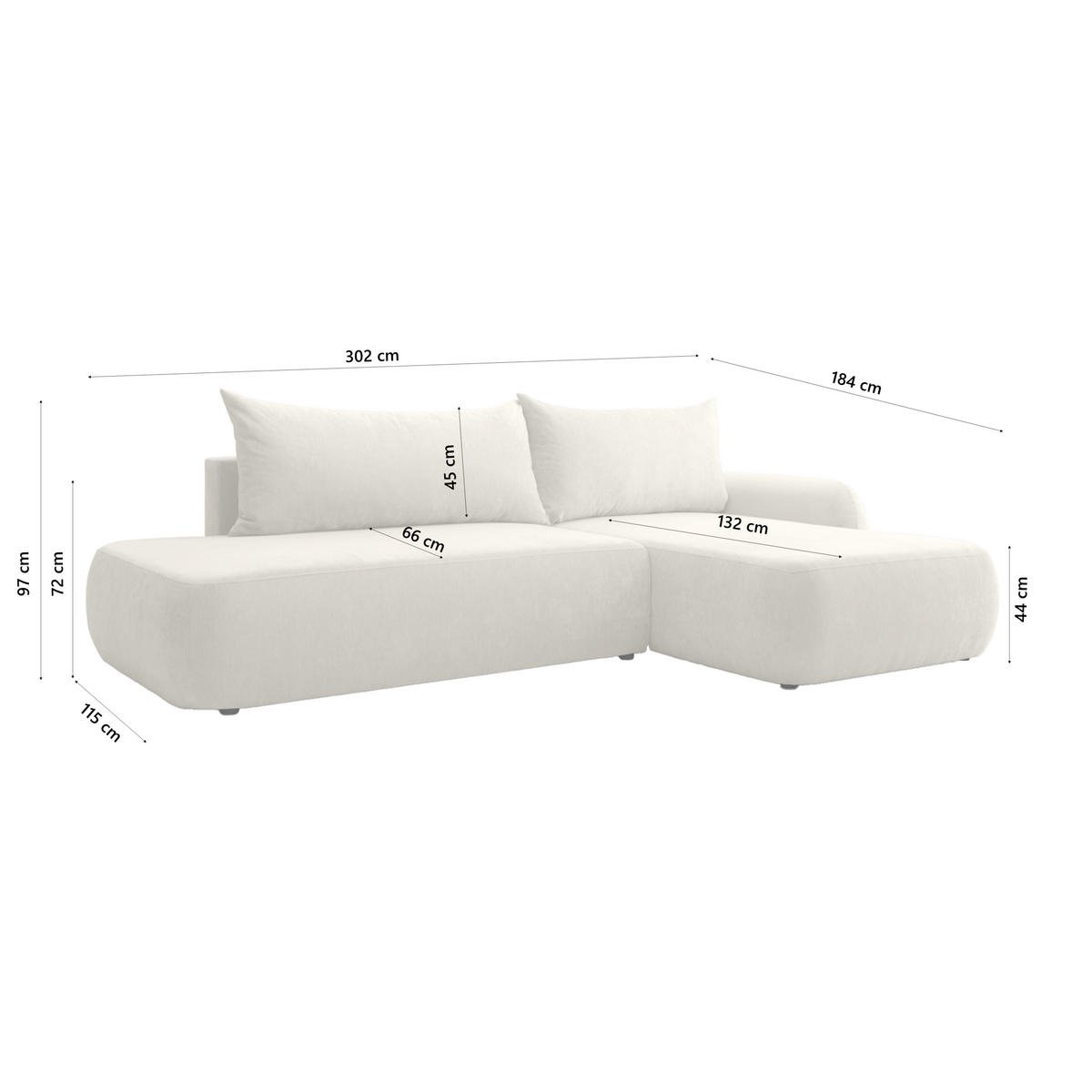 ECKSOFA Munduk I mit Schlaffunktion, Creme - Creme, Textil (302/184cm) - Fedve