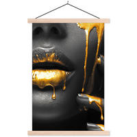 POSTER Frau - Schwarz - Gold - Gesicht - Lippen 40x60 cm - Goldfarben, Textil (40/60/0.15cm) - MuchoWow