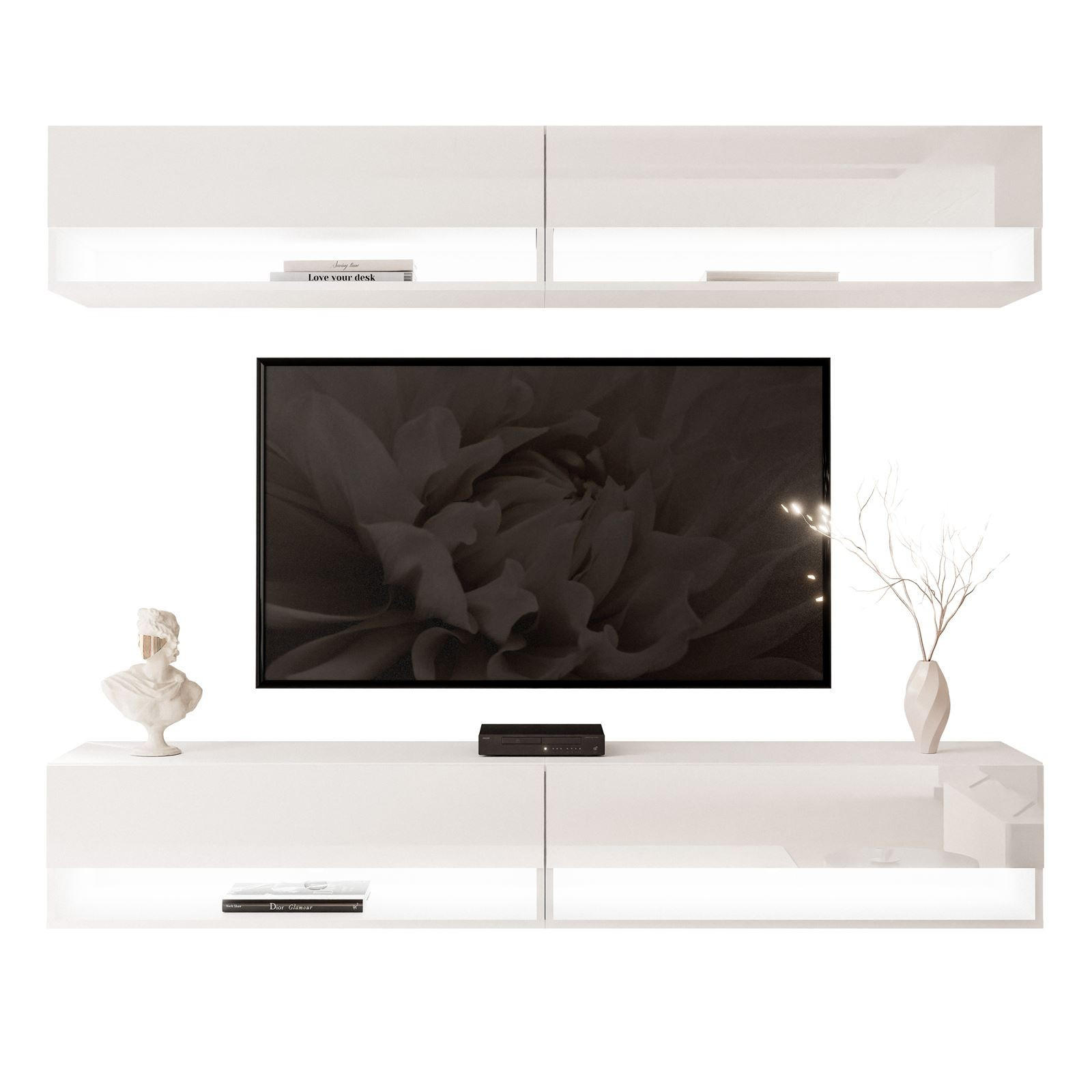 WOHNWAND Calante mit LED-Beleuchtung - Weiß Hochglanz, Holzwerkstoff (180/30/35cm) - Lookway