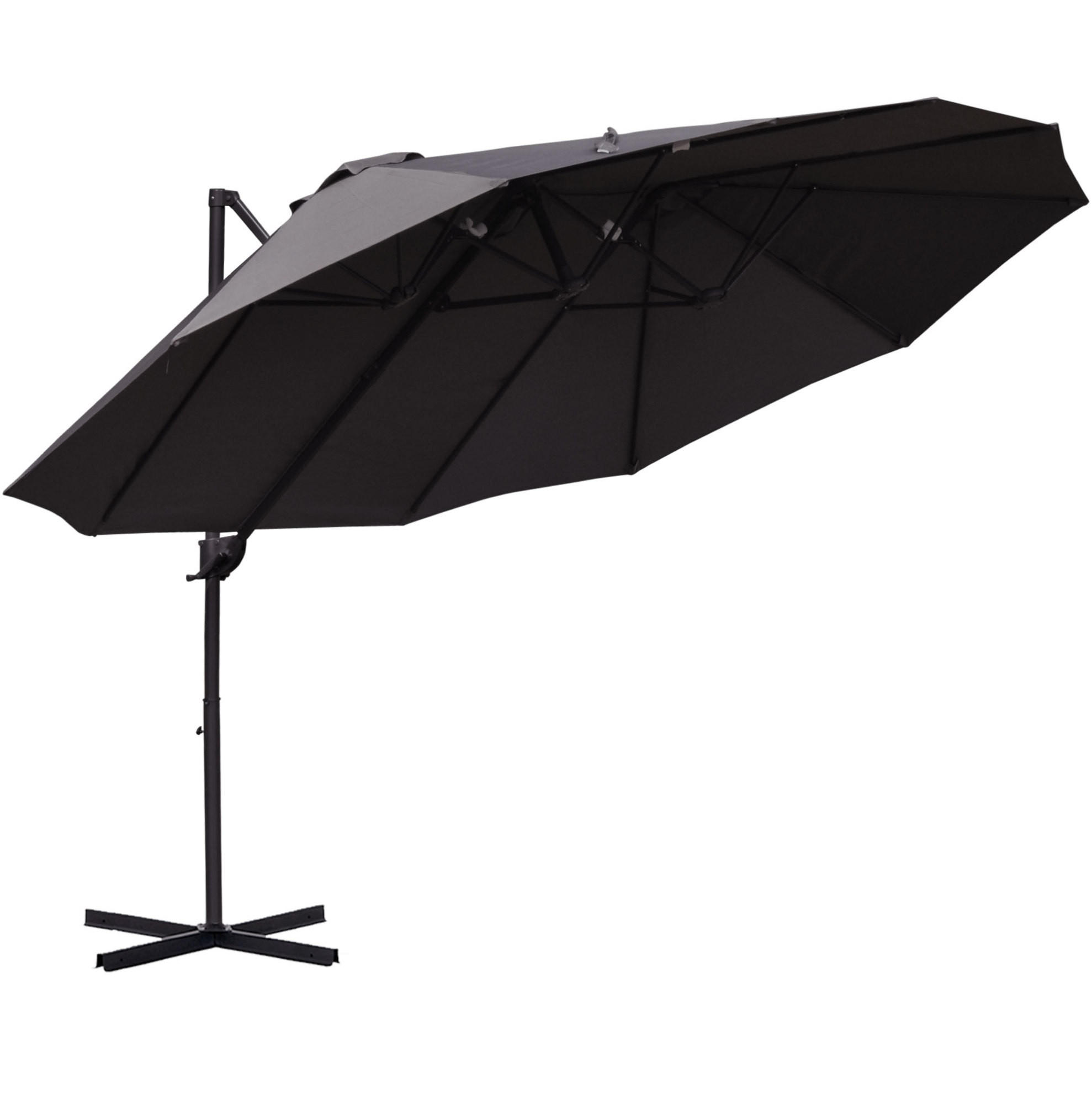 DOPPELSONNENSCHIRM aus Metall 440x270x250 cm in Dunkelgrau mit Handkurbel - Dunkelgrau, Metall (270/440cm) - Modfu