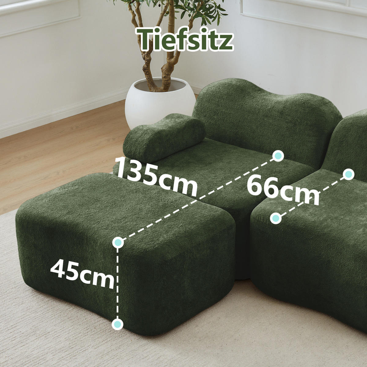 2-SITZER 192/167/70 cm Grün aus Stoff mit 1 Ottoman und beweglichen Armlehnenkissen - Grün, Textil (167/70/192cm) - OKMYHOME