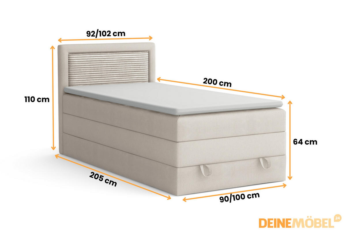 BOXBETT NORA 90/200 in Velours Beige - Beige, Holz/Holzwerkstoff (90/200cm) - Deine Möbel 24