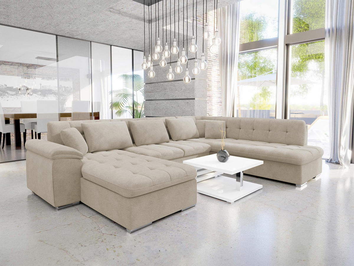 WOHNLANDSCHAFT Niko Bis, Seite: Links - Champagner, Holz/Textil (348/76/205cm) - MIRJAN24