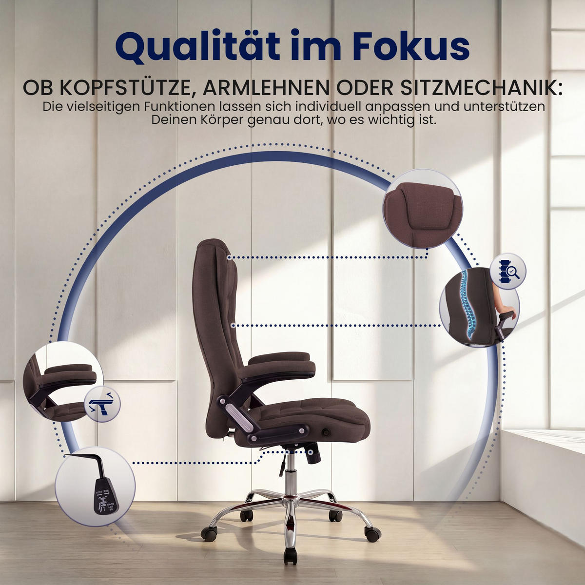 CHEFSESSEL Stoff Braun - Chromfarben/Braun, Textil/Metall (69.5/113/78cm) - CLP