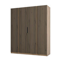 KLEIDERSCHRANK Nehir Korpus Eiche Evoke, Front Eiche Evoke/Schwarz 200 cm - 4T Modern mit 4 Lamellentüren - Eichefarben, Holzwerkstoff/Kunststoff (200/239/61.9cm) - AX Living