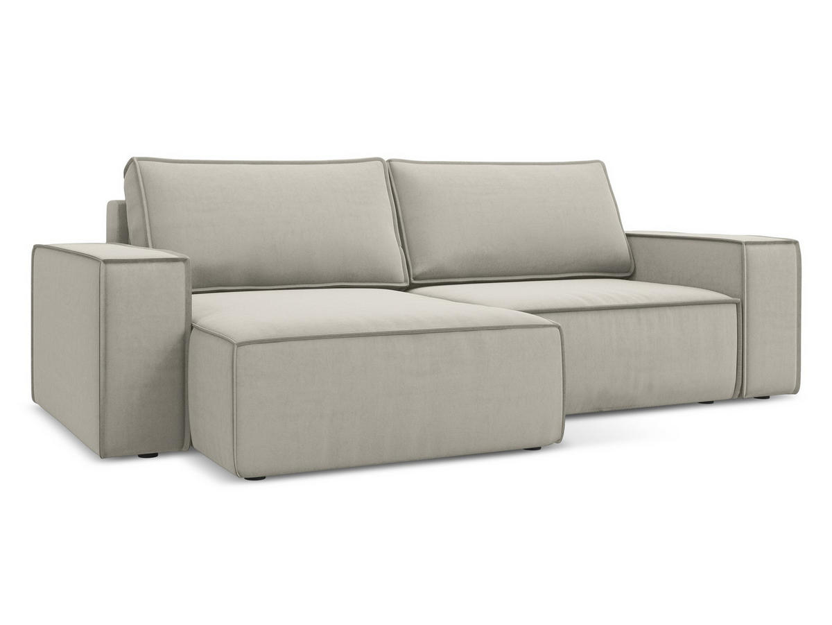 ECKSOFA mit Schlaffunktion Samt Stoff Creme - Perlmutt/Creme, Kunststoff/Textil (148/257cm) - Makamii