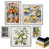 WANDBILDER 5er Set - 50x50 cm & 20x30 cm & 40x60 cm Silberner Rahmen - Fruchtzusammensetzungen - Silberfarben, Kunststoff (40/60cm) - ArtPrintCave