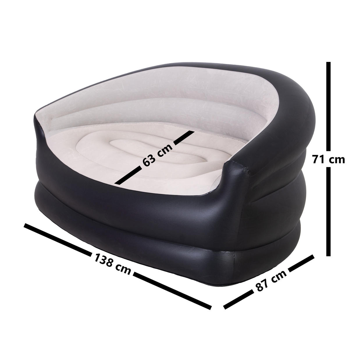 LUFTSOFA aufblasbares Sofa 138 x 87 x 71 cm grau-schwarz ohne Pumpe - Schwarz/Grau, Kunststoff (87/71/138cm) - Avenli