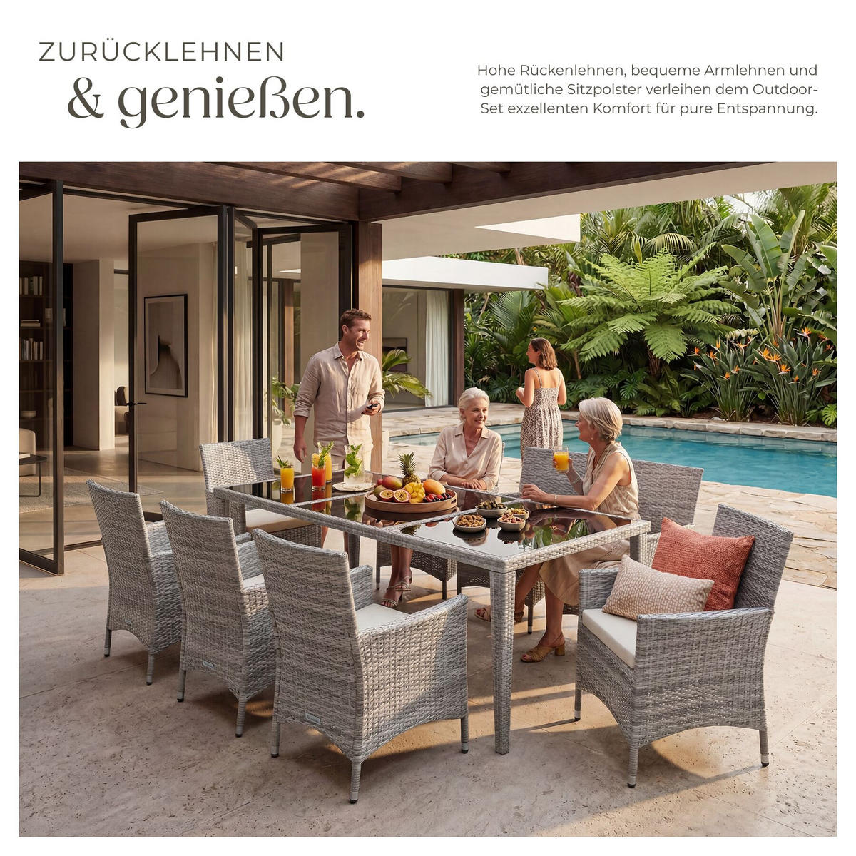 RATTAN-SITZGRUPPE aus Aluminium Menorca, inklusive Schutzhülle, hellgrau - Hellgrau, Kunststoff - tectake