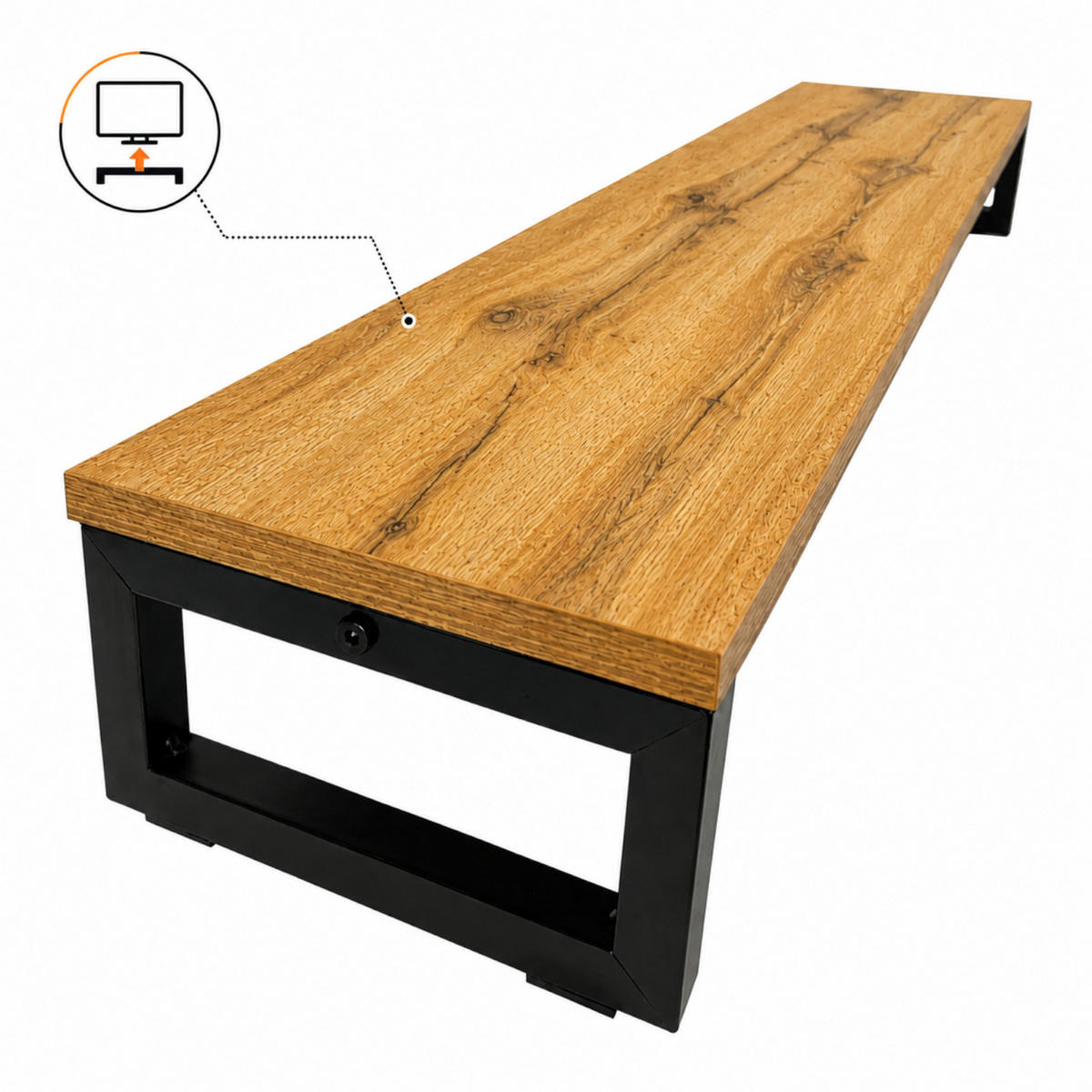 MONITORSTÄNDER MDF Metall Eiche Schwarz 90 x 20 x 10 cm erhöhte Ablage - Eichefarben, Holzwerkstoff (20/90/10cm) - Begryf