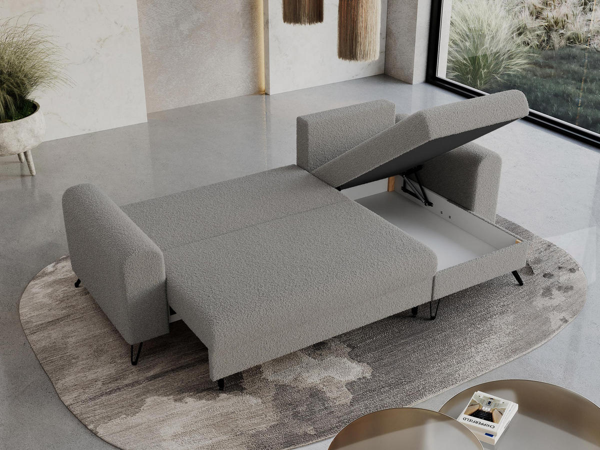 ECKSOFA Hugo Boucle Hellgrau - Hellgrau/Schwarz, Textil/Metall (242/140cm) - MKS
