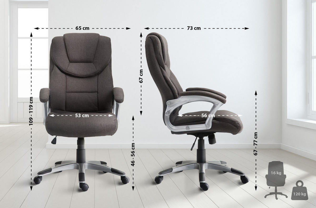 CHEFSESSEL Stoff dunkelgrau - Dunkelgrau/Grau, Kunststoff/Textil (65/109/73cm) - CLP
