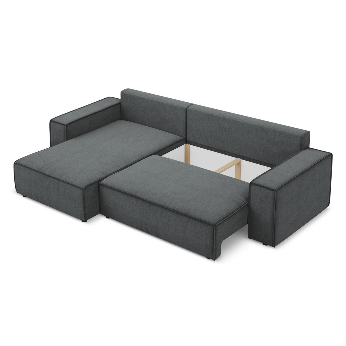 ECKSOFA mit Schlaffunktion Strukturstoff Stoff Grau - Schwarz/Grau, Kunststoff/Textil (185/290cm) - LaMiaSofa