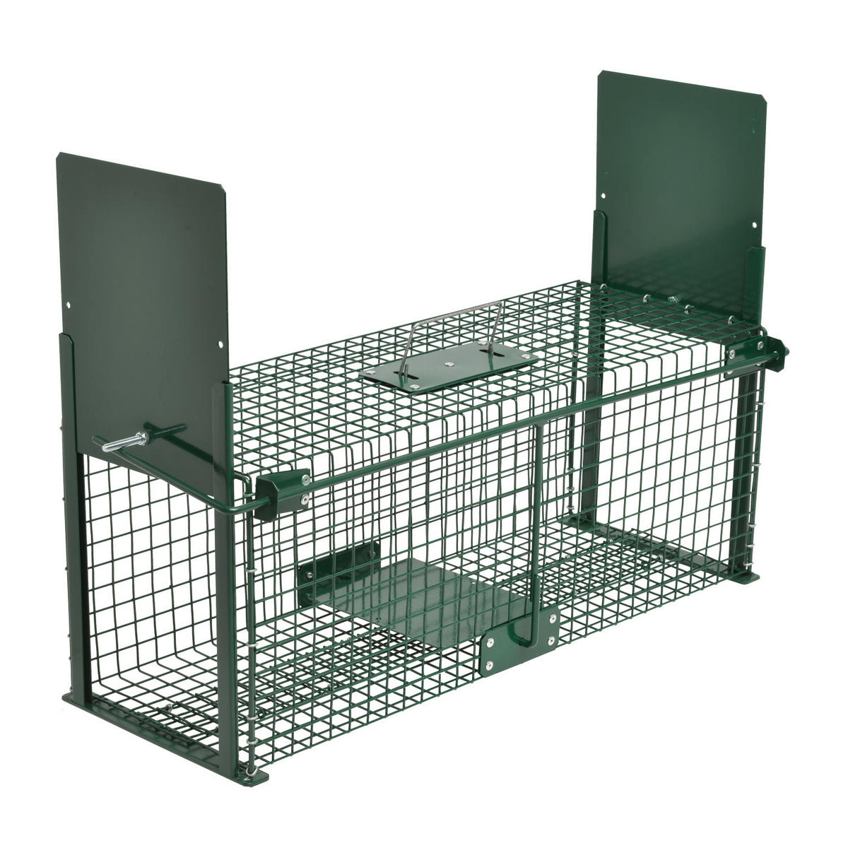 MOORLAND Safe 5067 Lebendfalle 21 x 23 x 61 cm, 2 Eingänge, pulverbeschichtetes 1,8 mm Drahtgitter (RAL 6005) - Grün, Holz (21/23/61cm) - Moorland