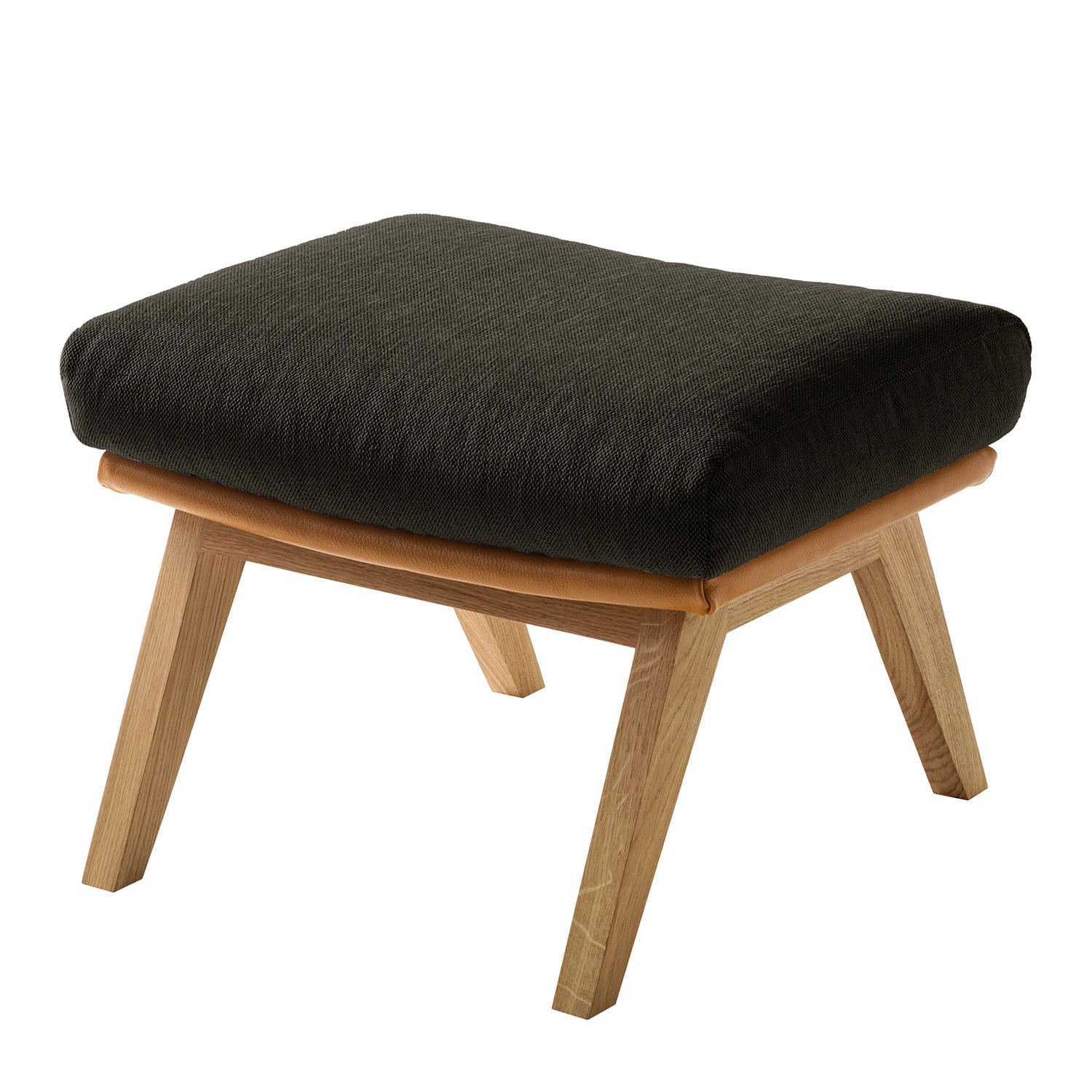 HOCKER mit Holzfüßen - Eichefarben/Schwarz, Eichenholz/Textil (54/41/41cm) - home24