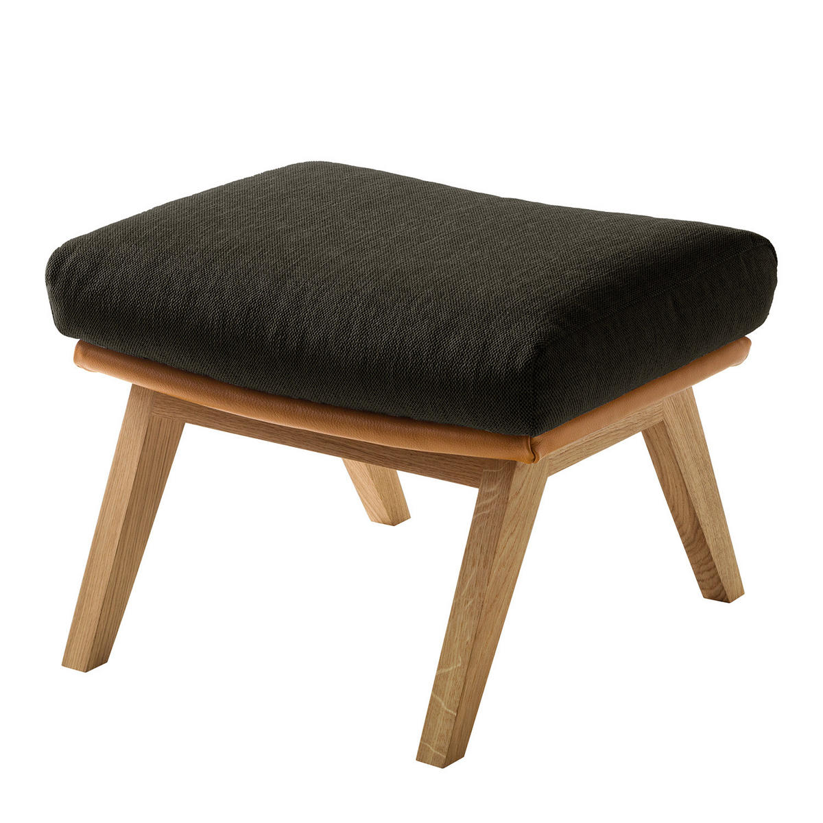 HOCKER mit Holzfüßen - Eichefarben/Schwarz, Eichenholz/Textil (54/41/41cm) - home24