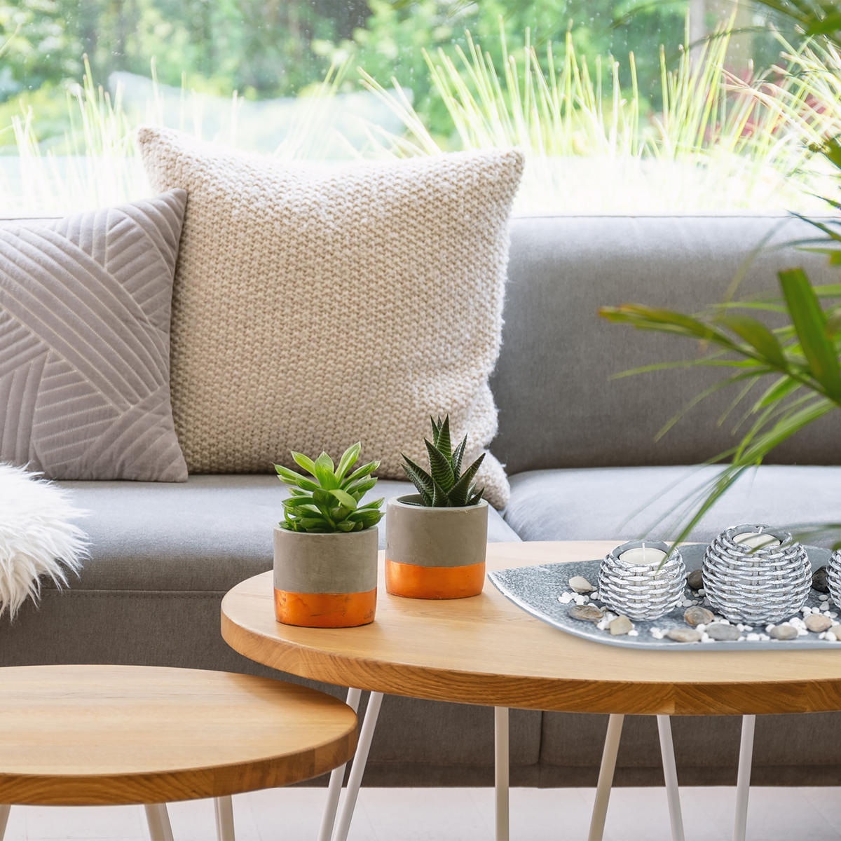 SVIEČKOVÁ dekorácia 3ks. - sivá, parafín/kompozitné drevo (7.5cm) - Relaxdays