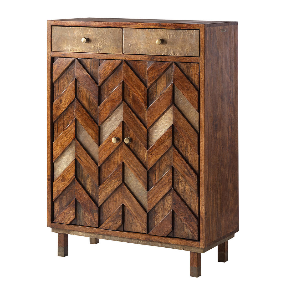 SCHUHKOMMODE - Akazie massiv / Metall - Braun/Akaziefarben, Holz (88/120/40cm) - home24