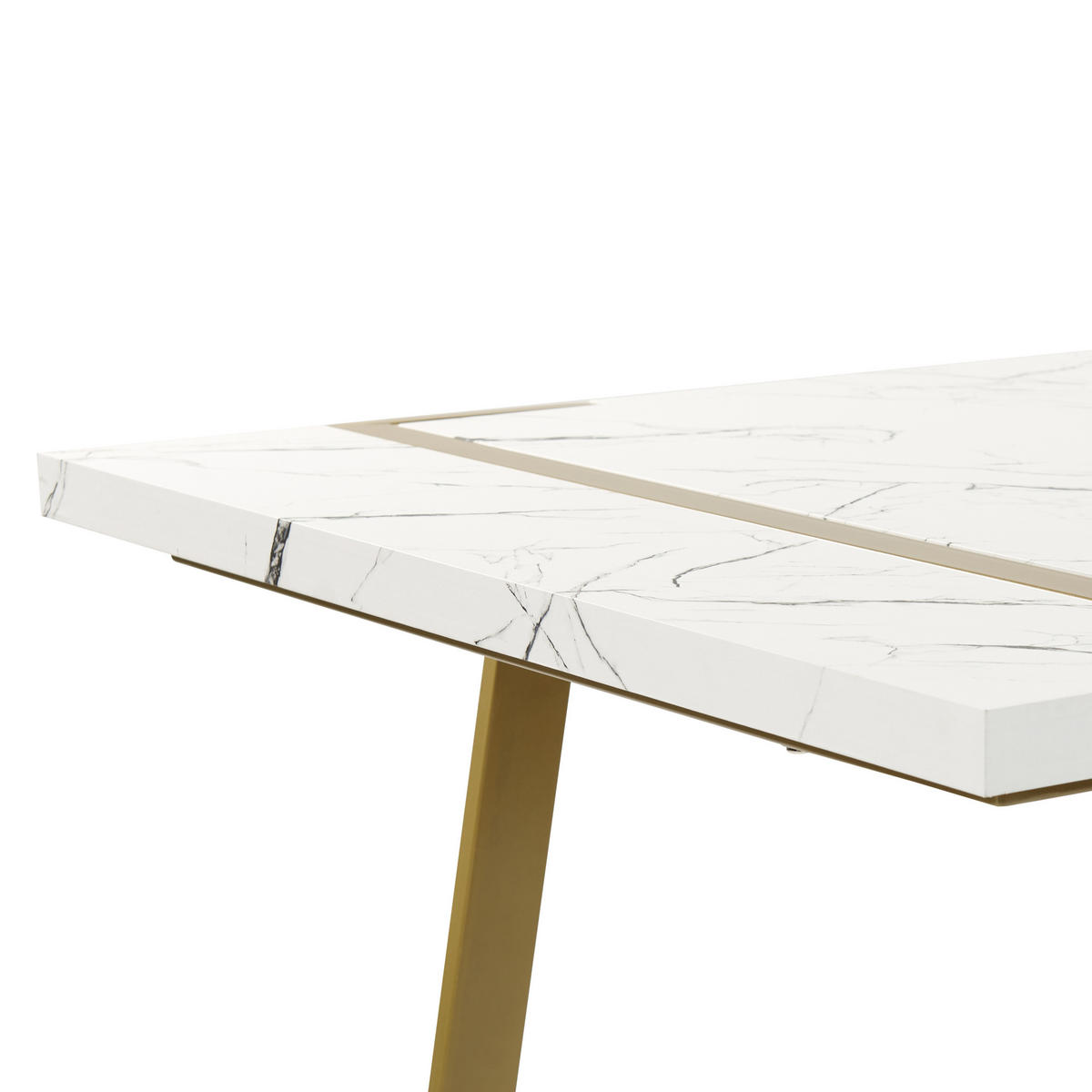ESSTISCH 200/90/76 cm Weiß, Goldfarben Rechteckig Martynika - Weiß, Holzwerkstoff (200/90/76cm) - Beliani