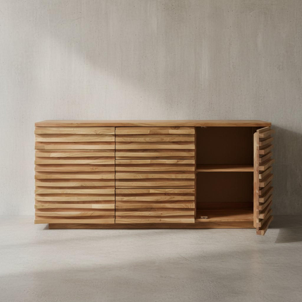 SIDEBOARD – Akazie Massivholz, 160x75x43 cm, mit Baumkante, Landhausstil - Braun, Akazienholz/Holz (160/75/43cm) - KADIMA DESIGN