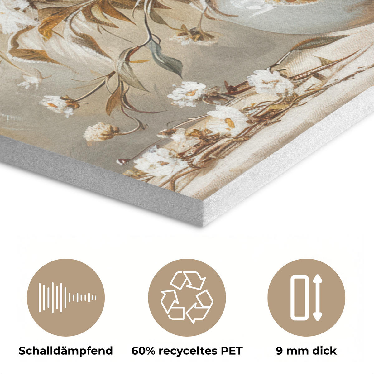 AKUSTIKPANEEL Blumen - Vase - Stilleben - Beige 90x90 cm - Creme, Textil (90/0.9/90cm) - MuchoWow