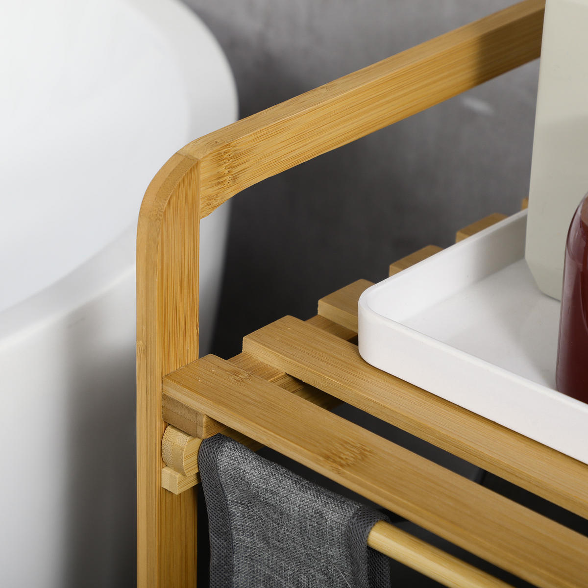 WÄSCHEKORB Bambus Polyester Grau - Grau, Naturmaterialien (33/73/63.5cm) - HOMCOM