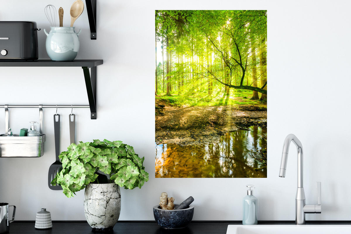 WANDTATTOO Wald - Landschaft - Wasser - Bäume - Sonne - Grün - Natur 40x60 cm - Grün, Kunststoff (40/60/0.1cm) - MuchoWow