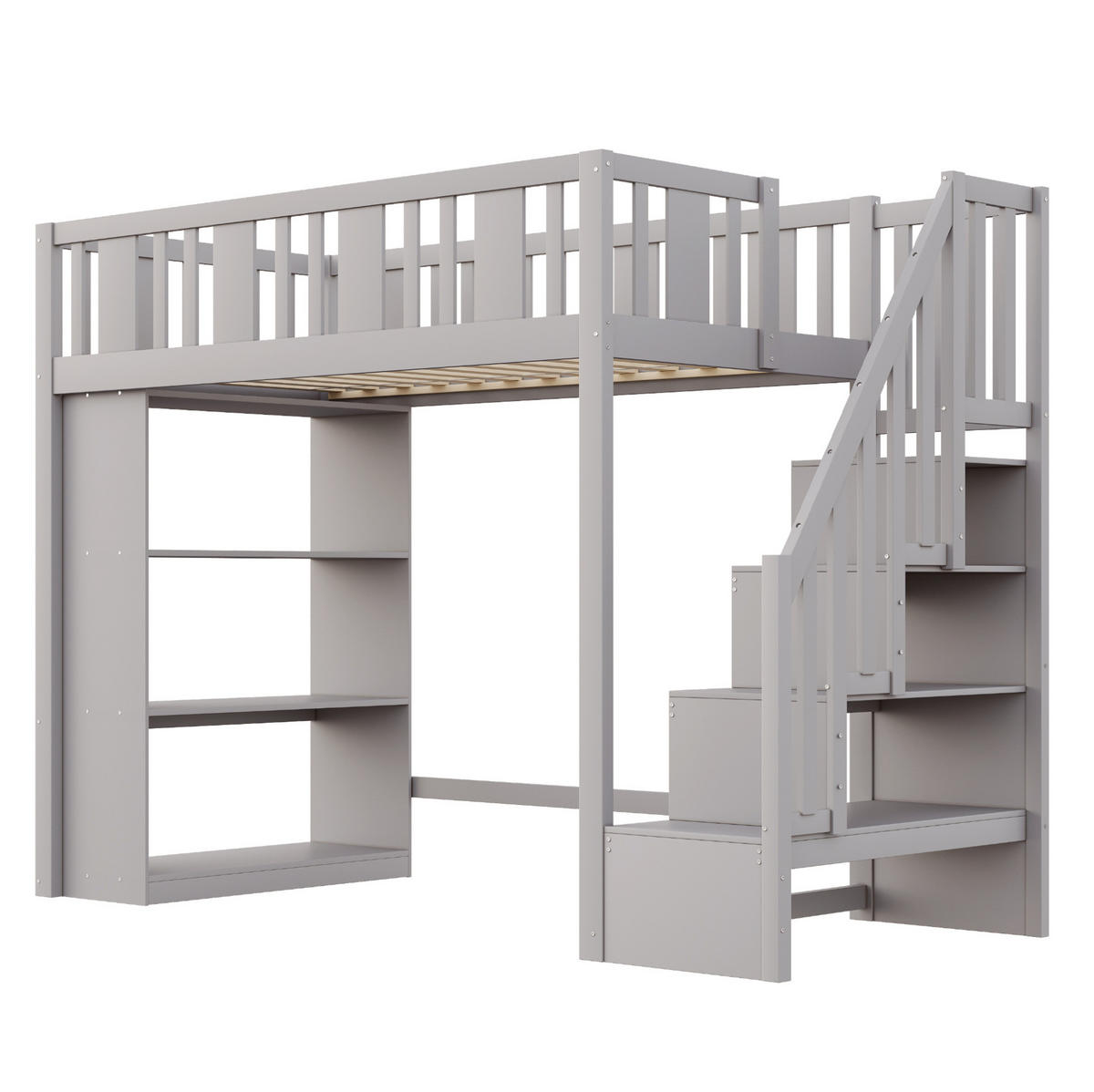 PATROVÁ postel 90/200 cm šedá s úložným schodem - šedá, dřevo (90/200cm) - OKWISH