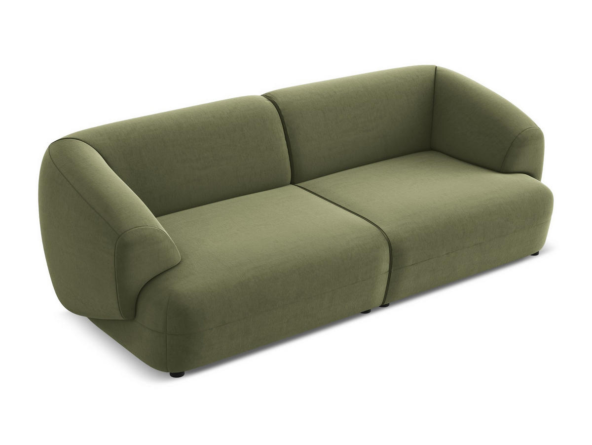4-SITZER-SOFA Samt Stoff Grün - Schwarz/Olivgrün, Kunststoff/Textil (232/81/98cm) - Makamii